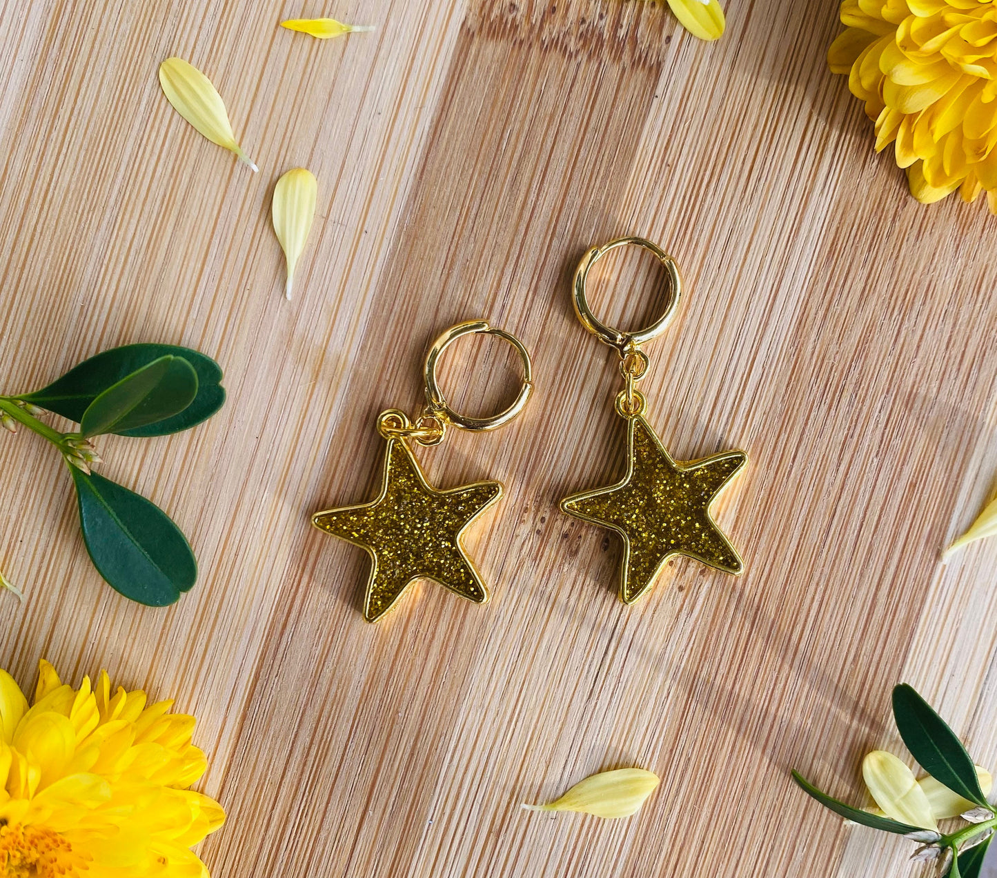 Gold Glitter Star Hoops