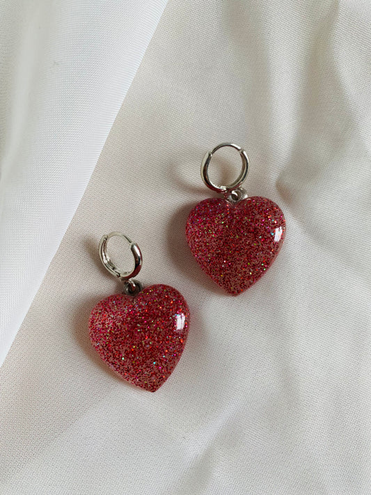 Glitter Heart Hoops