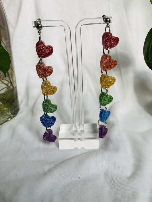 Rainbow glitter heart dangles