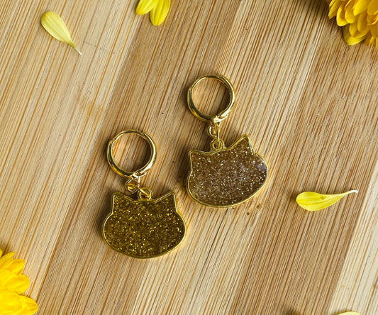 Gold Glitter Cat Hoops