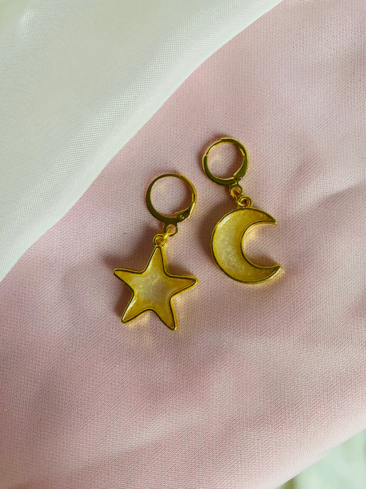 Pearl Moon + Star Hoop